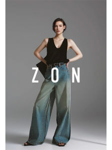 กางเกงยีนส์ขากว้างไม่สมมาตร ZON ดีไซน์แบบแยกกระดูก กางเกงขายาวทรงสลิมฟิตสำหรับผู้หญิง ฤดูใบไม้ร่วง/ฤดูหนาว