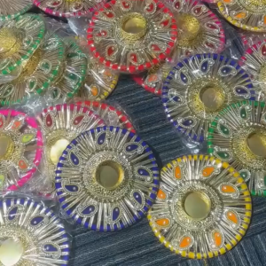 Handmade Diwali Diya Round Tealight Candle Holder | Colorful Pooja & Festive Home Decor | Diwali Gift & Decoration | Pack of 1 | Size - 6 & 4 Inches