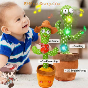 Tiktok USB Dancing Cactus Plush Toy Electronic Singing 160 English Songs Dancing Twisting Cactus Recording Learning To Speak Twisting Plush Toy for Boys Girls Christmas birthday gift