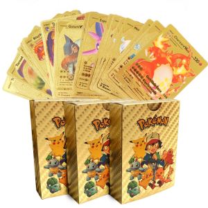 55Pcs/Set Pokemon Cards TCG Metal Gold Card Cartoon Animation Elf Magic Baby Gilding Card