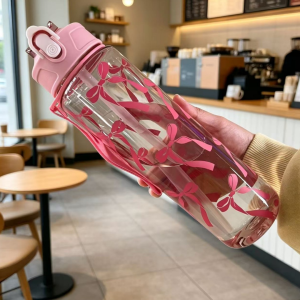 750ml Water Bottle Travel Sports Fitness Water Bottle with Carry Strap Straw Water Bottle Leak-Proof Large Capacity Water Bottle