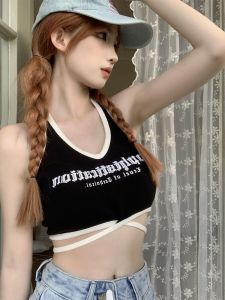 Gợi Cảm Ngắn Dây Đeo Vai Áo Ba Lỗ Dành Cho Nữ Mùa Hè Thời Trang Áo Khoác Ngoài Băng Ràng Buộc Hở Lưng Áo Croptop Phong Cách Đi Làm Ôm Vừa Vặn Treo Cổ