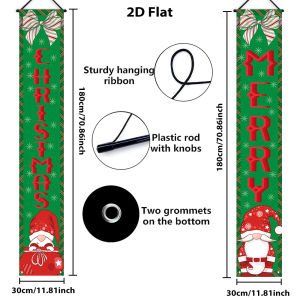 Merry Christmas Banner Set Gnome Bow Snowflake Vertical Door Couplets for Front Door Outdoor Xmas Holiday Wall Decor