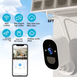 Camera An Ninh Ngoài Trời Chạy Bằng Năng Lượng Mặt Trời WiFi 2.4GHz Tầm Nhìn Ban Đêm Màu Sắc Phát Hiện Chuyển Động IP65 Âm Thanh Hai Chiều Giám Sát Nhà Thông Minh