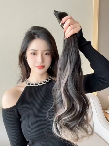 3PCS Gradient Color Hair Extensions Water Ripple Clip Wig Piece Hair Wig Female Seamless