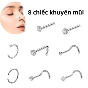 8 Chiếc Khuyên Mũi Hình Chữ L Không Gây Dị Ứng Làm Từ Thép Không Gỉ 304 Phẫu Thuật Dành Cho Nữ Và Nam Trang Sức Body Piercing Cổ Điển