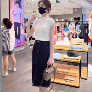 HUOLISI | Black Shoulder-cut T-Shirt Slim Fit Half-high Collar