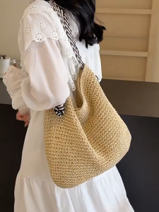 EchoBliss  กระเป๋าถือทอสไตล์ธรรมชาติ ดีไซน์แฟชั่นเอกลักษณ์ สไตล์เรียบง่าย สะพายข้างหรือพาดลำตัว