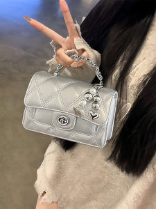 Silver Crossbody Bag Womens Handbag Small Luxury Design Chain Strap Fashionable Casual Shoulder Bag Soft PU Leather Square
