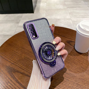 Ultra-Thin Magnetic Suction Full-Coverage Transparent Rotating Gyro Stand Vivo Y30 Mobile Phone Case Creative Gradient Sparkling Powder