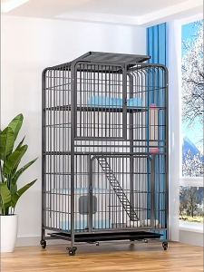 Greenpets Cat Cage 4 Layers Large Space XXL Cage Sturdy & Stable Black Minimalist With Wheels Multi-Door Kulungan ng Pusa