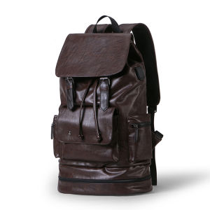 Large Capacity Backpack Shoe Storage Trendy Men Business Travel British Style Leather Excursion Backpack Trendy Fashion