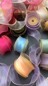 ริบบิ้นผ้าซีทรู เย็บขอบ ริบบิ้นผ้า โบว์ริบบิ้น กว้าง4cmยาว10m ริบบิ้นผ้าแก้ว สําหรับตกแต่งงานแต่งงาน งานวันเกิดDIY G3439