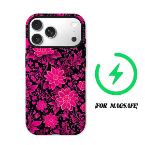 Hot Pink Floral Phone Case for iPhone 18 17 16 15 14 13 12 11 Air Pro Max Plus Double-layer Cover
