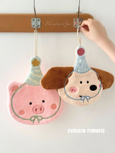 Khăn Lau Tay Thêu Hình Chú Chó Dễ Thương Dày Dặn Bằng Vải Nhung San Hô Dùng Trong Nhà Bếp Và Phòng Tắm Có Thể Treo Được