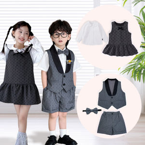 LOlanta ชุดเสื้อสูทลายจุดเป็นคลื่นสำหรับเด็กเสื้อเชิ๊ตเด็กพร้อมโบว์ชุดเสื้อผ้าแฟชั่นเครื่องแต่งกายสำหรับงานวันเกิดงานแต่งเสื้อผ้าประจำวันสำหรับเด็ก