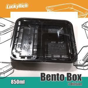 LuckyRich - Bento Box 3div 850ml 50pcs  Plastic Food Container with lid cover