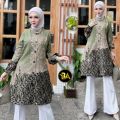 Couple Tunik Anggrek Blue Katun Seragam Batik Tunik Wanita Kerja Kantoran Jumbo Lengan Panjang. 