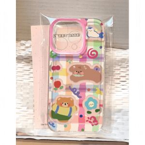 Colorful Grid Bear iPhone Case Compatible with Apple 15Promax New Models of Honor 80 Huawei P60 Redmi IQOO 11 Transparent Oppo Reno 13 Xiaomi Vivox90