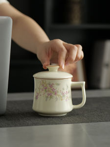 ถ้วยดื่มน้ำเซรามิกสำหรับใช้ในบ้าน ถ้วยกาแฟพร้อมฝา ถ้วยดื่มน้ำสำหรับทำงาน ของขวัญสร้างสรรค์ สำหรับผู้หญิง ใช้ในบ้านและออฟฟิศ