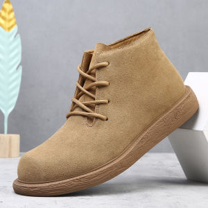 NUDANLAI | Mens Leather Short Boots Retro Lacing Short Ankle Boots Comfortable Flat Bottom Work Boots