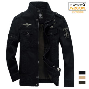 PLAYBOY Outdoor jacket Workwear Large Size Mens Wear 2023 Spring and Autumn Coat Cotton Washing Jacket with Epaulets Stand Collar Jacket Clothes M-6XL