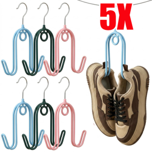 5Pcs 360 Degree Rotatable Windproof Shoe & Slipper Drying Hooks / Double Wire Stainless Steel Shoe Hanging Organizer Hooks / Anti-Slip Design Preventing Footwear Falling Off