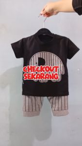Setelan Baju bayi laki laki motif karakter kartun GAJAH HITAM  usia baby 3-24 bulan & MAX BB 12KG.