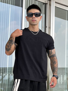 Orgn Mens Sporty Elastic Short Sleeve round Neck Casual Versatile Fitness Clothes Muscle Enhancing Cotton Training T-shirt