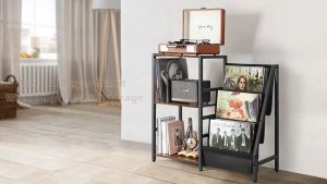 3 Tier Storage Rack Vinyl Records Organizer Floor-standing Turntable Stand Record Player Shelf Large Capacity Magazine Rack Multifunctional Display Rack Space Savers