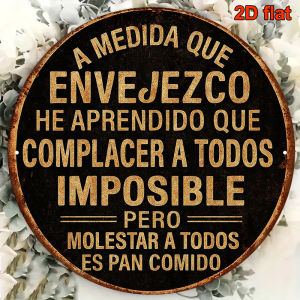 CIFbuy | 2D Vintage Metal Sign Retro Spanish English Bilingual Humor Wall Art Round Aluminum Decor for Home Office Bar