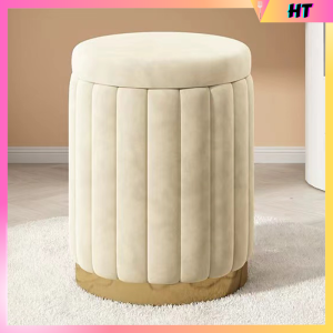 Modern Minimalist Bedroom Makeup Bench Storage Stool Nordic Style Adult Furniture Wood Material Fabric Covered Low Stool
