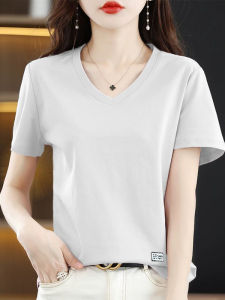 Summer New Style Korean Large Size V-neck T-shirt Simple Artistic Loose Short Sleeve Pure Cotton Slimming Versatile Top