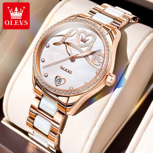 OLEVS Ladies Watch 2023 New Mechanical Movement Diamond Calendar Luminous Waterproof Ceramic Strap Luxury Casual Elegant