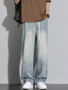 Mens Winter Denim Jeans American Style Straight Leg Loose Fit Fleece Lined Casual Trousers Autumn Winter New Arrival