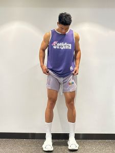 Quick Dry American Basketball เสื้อกั๊ก สตรีทสไตล์ ฟิตเนส แขนกุด ตาข่าย Youth ฤดูร้อน ชุดกีฬา คอกลม ลายเรขาคณิต