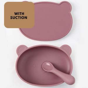Baby BLW Silicone 3Pcs Plate Spoon Cover Feeding Bowl Set Food Grade Led Weaning Pinggan Mangkuk Bayi Budak Kanak Kids Toddler Self Eating