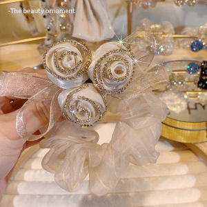 Elegant Rose Flower Net Hair Ties for Women Large Bow Hair Bands Stylish Trendy Hair Accessories Hair Bands Hair Ropes
