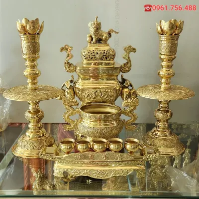 Bộ lư đồng vàng vuông cao 47cm- 5 Món nặng 138kg