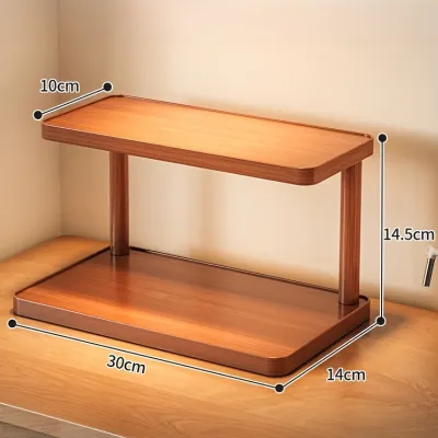 Versatile 2-Tier Wooden Storage Rack for Kitchen & Tea Room - Countertop Organizer with Decorative Handles Ideal for Spices