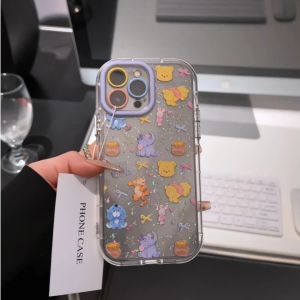 Cartoon Winnie the Pooh Animal Shiny Powder Phone Case for  14 plus Couple 13 12 pro Huawei Pura70 Womens Style Full Edge Protection TPU Material
