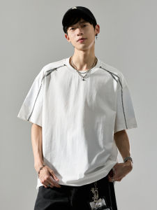 SZON | Áo Thun Nam Dáng Rộng Cotton Cổ Ngắn Phong Cách Đường Phố Mỹ