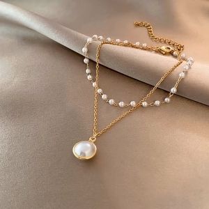 【Bestella✨COD】Gelang Wanita Liontin Mutiara Gelang Sederhana Lapisan Ganda Temperamen Korea Aksesoris Perhiasan