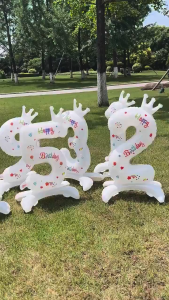 DINOSO Balon Foil Standing Angka Putih Large Motif Happy Birthday Ada Dudukan Stand 0-9 80cm New Model Jumbo