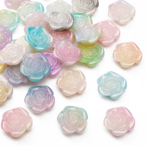 20Pcs 19mm Acrylic Fantasy Gold Gradient Colorful Rose Flower Beads Charms for Jewelry Making DIY Bracelet Keychain Phone Chain Accessories