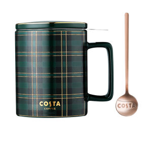 Costa Ceramic Mug with Lid And Spoon Stainless Steel Tea Filter Green Coffee Cup Simple British Style New Model Adult Use
