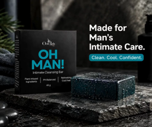 Oh Man! Masculine Wash Soap/ Intimate Cleansing Bar - Plant Based Odor Control pH Balanced Cool Feel 65 g Mens Care FDA Notified