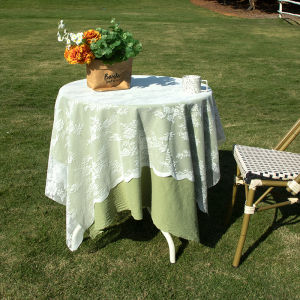 Vintage Green Lace Tablecloth Art Countryside Style Small Clear Rectangle Tea Tablecloth Photography Decoration Cotton Linen Material