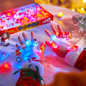 50pcs Christmas Light Up Rings LED Flash Rings Assorted Styles Christmas Light Up Toys for Stocking Stuffers Ornaments and Party