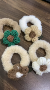 Karet Ikat Rambut Flanel Brudu Rajut Bunga Tebal Scrunchie Aksesoris Rambut Wanita Kunciran